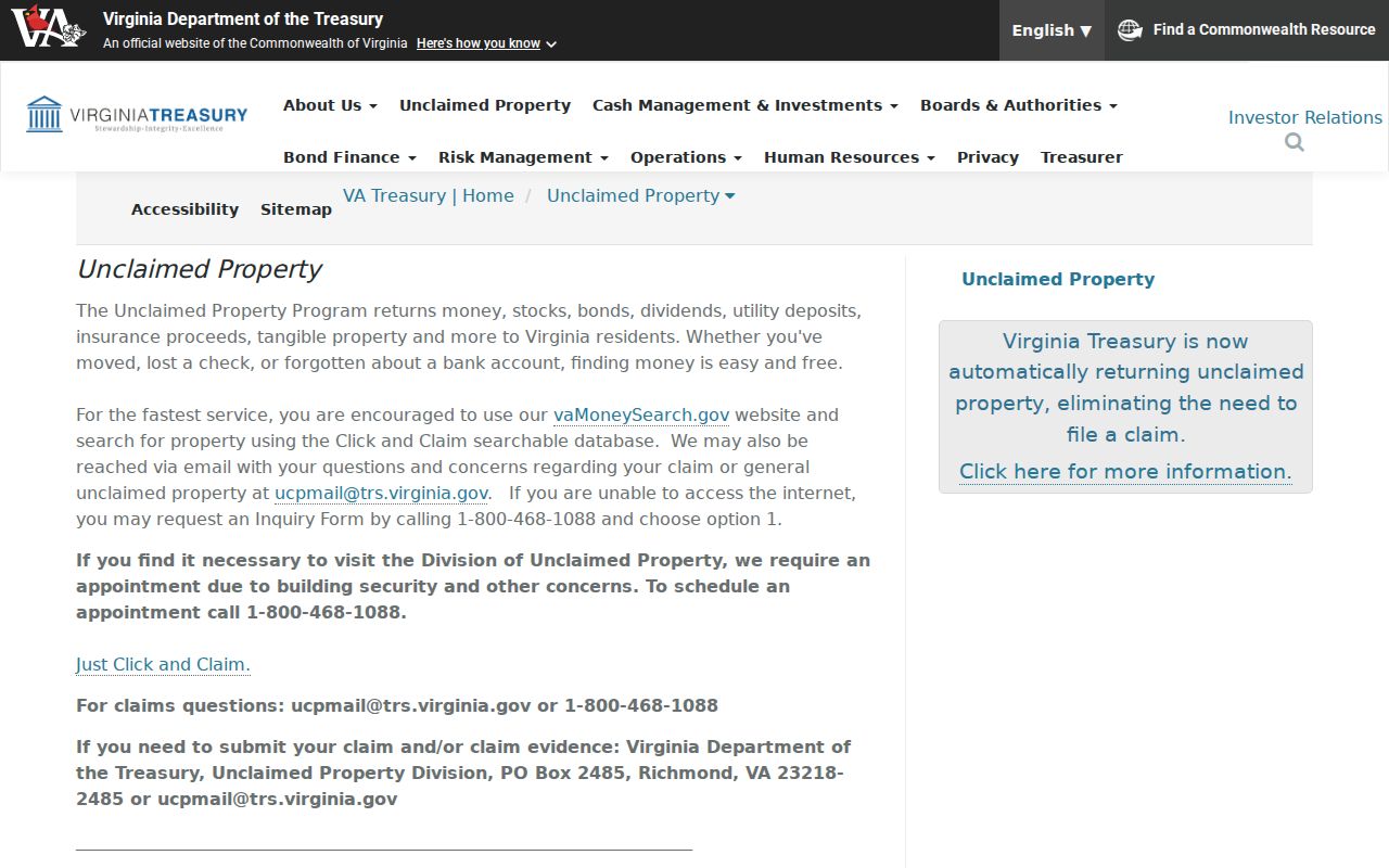 Danville residents directory Virginia unclaimed property search page
