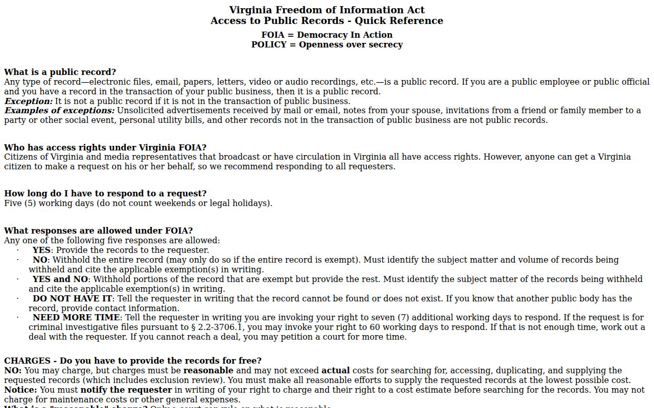 Danville residents directory Virginia FOIA quick reference page